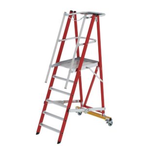Günzburger Steigtechnik Plattformleiter GFK/Alu klappbar und fahrbar mit GFK-Handlauf 6 Stufen