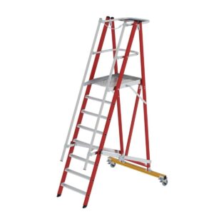 Günzburger Steigtechnik Plattformleiter GFK/Alu klappbar und fahrbar mit GFK-Handlauf 8 Stufen