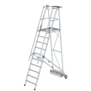 Günzburger Steigtechnik Plattformleiter klappbar mit schmalem Fahrwerk 10 Stufen