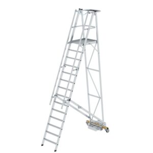 Günzburger Steigtechnik Plattformleiter klappbar mit schmalem Fahrwerk 14 Stufen