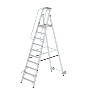 Günzburger Steigtechnik Plattformleiter mit Rollen und Griff 10 Stufen mit Ablageschale