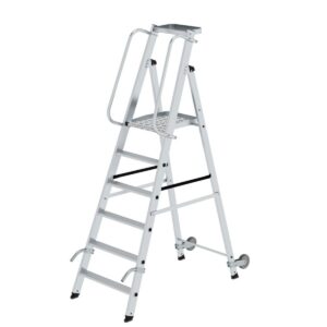 Günzburger Steigtechnik Plattformleiter mit Rollen und Griff 6 Stufen mit Ablageschale