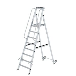 Günzburger Steigtechnik Plattformleiter mit Rollen und Griff 8 Stufen mit Ablageschale