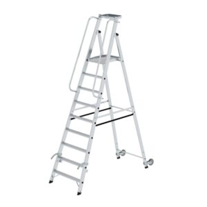 Günzburger Steigtechnik Plattformleiter mit Rollen und Griff 9 Stufen mit Ablageschale