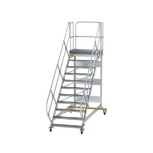 Günzburger Steigtechnik Plattformtreppe 45° fahrbar Stufenbreite 1000mm 11 Stufen Aluminium geriffelt