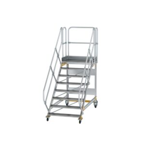 Günzburger Steigtechnik Plattformtreppe 45° fahrbar Stufenbreite 1000mm 8 Stufen Aluminium geriffelt