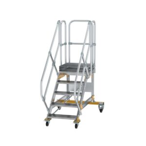 Günzburger Steigtechnik Plattformtreppe 45° fahrbar Stufenbreite 600 mm 5 Stufen Aluminium geriffelt