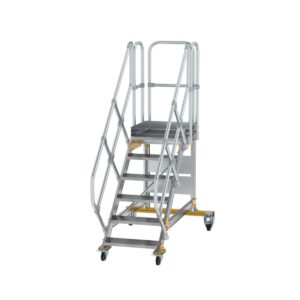 Günzburger Steigtechnik Plattformtreppe 45° fahrbar Stufenbreite 600 mm 6 Stufen Aluminium geriffelt