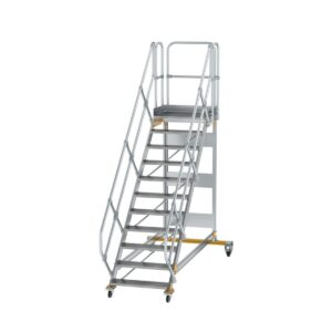 Günzburger Steigtechnik Plattformtreppe 45° fahrbar Stufenbreite 800 mm 11 Stufen Aluminium geriffelt