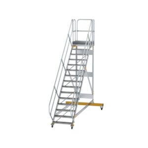 Günzburger Steigtechnik Plattformtreppe 45° fahrbar Stufenbreite 800 mm 15 Stufen Aluminium geriffelt