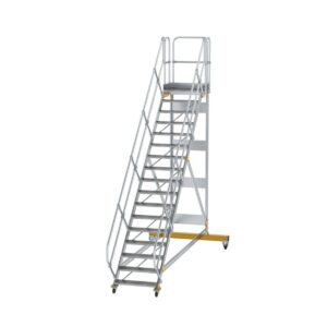 Günzburger Steigtechnik Plattformtreppe 45° fahrbar Stufenbreite 800 mm 17 Stufen Aluminium geriffelt