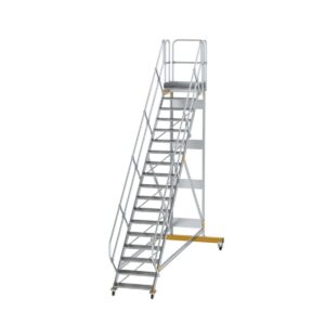 Günzburger Steigtechnik Plattformtreppe 45° fahrbar Stufenbreite 800 mm 19 Stufen Aluminium geriffelt