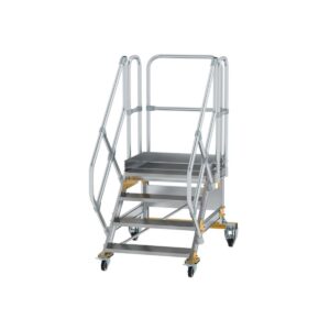 Günzburger Steigtechnik Plattformtreppe 45° fahrbar Stufenbreite 800 mm 4 Stufen Aluminium geriffelt