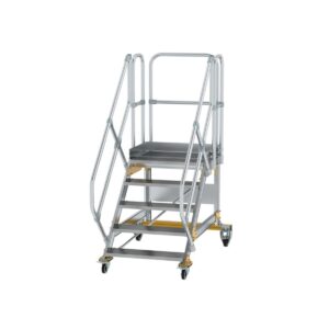 Günzburger Steigtechnik Plattformtreppe 45° fahrbar Stufenbreite 800 mm 5 Stufen Aluminium geriffelt