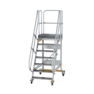 Günzburger Steigtechnik Plattformtreppe fahrbar 60° Stufenbreite 800 mm 7 Stufen