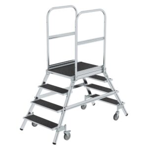 Günzburger Steigtechnik Podesttreppe beids. begehbar mit Federrolle Korundbeschichtung R13 4 Stufen