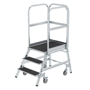 Günzburger Steigtechnik Podesttreppe eins. begehbar mit Federrollen Korundbeschichtung R13 3 Stufen