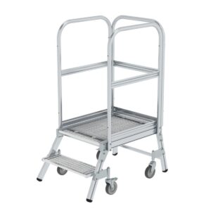 Günzburger Steigtechnik Podesttreppe einseitig begehbar mit Federrollen Stahl-Gitterrost 2 Stufen