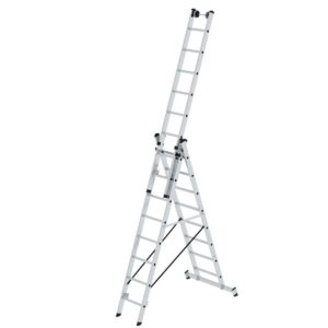 Günzburger Steigtechnik Sprossen-Mehrzweckleiter 3-teilig mit nivello®-Traverse und Wandlaufrollen 3x8 Sprossen