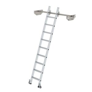 Günzburger Steigtechnik Stufen-Regalleiter fahrbar für Doppelregal 9 Stufen