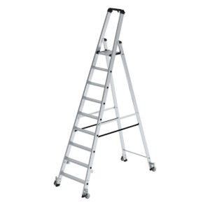 Günzburger Steigtechnik Stufen-Stehleiter einseitig begehbar mit Rollen 9 Stufen