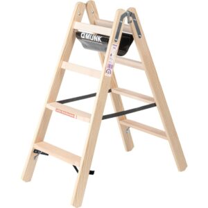 Günzburger Steigtechnik Stufen-Stehleiter Holz beidseitig begehbar 2x4 Stufen