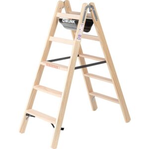 Günzburger Steigtechnik Stufen-Stehleiter Holz beidseitig begehbar 2x5 Stufen