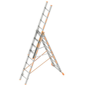 Layher Allzweckleiter TOPIC 8 Sprossen, Aluminiumleiter 3-teilig 3x8 Sprossen, ausziehbar, beidseitig begehbar, klappbar, Länge 5.25 m