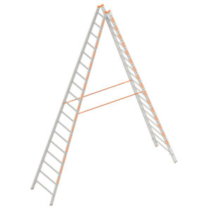 Layher Sprossenstehleiter TOPIC 18 Sprossen, Aluminiumleiter 2x18 Sprossen, beidseitig begehbar, klappbar, Länge 5.20 m