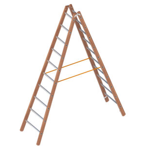 Layher Verbundstehleiter 10 Sprossen, Holz-Aluminium-Stehleiter 2x10 Sprossen, beidseitig begehbar, klappbar, Länge 2.95 m