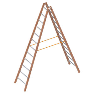 Layher Verbundstehleiter 12 Sprossen, Holz-Aluminium-Stehleiter 2x12 Sprossen, beidseitig begehbar, klappbar, Länge 3.50m