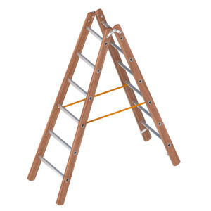 Layher Verbundstehleiter 6 Sprossen, Holz-Aluminium-Stehleiter 2x6 Sprossen, beidseitig begehbar, klappbar, Länge 1.80 m