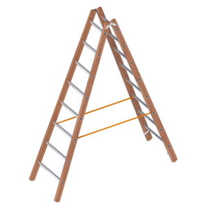 Layher Verbundstehleiter 8 Sprossen, Holz-Aluminium-Stehleiter 2x8 Sprossen, beidseitig begehbar, klappbar, Länge 2.35 m