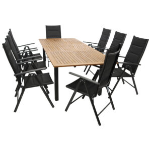 Garnitur 9-teilig, Aluminium, Akazie, Kunstgewebe schwarz