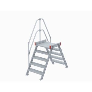 Euroline Überstieg 60 Grad, 600 mm Stufenbreite, 1 Treppen-/Podestgeländer, Stufenausführung Alu – gerieft 5 Stufen