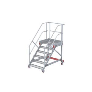 Euroline Wartungsbühne 45 Grad, 1000 mm Stufenbreite, 2 Handläufe 3 Podestgel., Stufenausführung Stahl – Gitterrost  6 Stufen