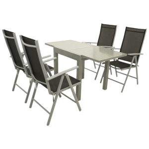 Garnitur 5-teilig, Ausziehtisch + Klappsessel, Aluminium/Textilene