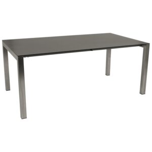 Ausziehtisch 180/240x100cm, Edelstahl poliert + Glas in Keramikoptik dunkelgrau