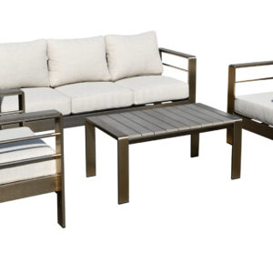 Lounge-Set 4-teilig aus gebürstetem Aluminium, Polster grau, Kunstholz dunkelgrau