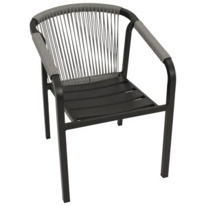Stapelsessel Aluminium anthrazit mit Rope und Kissen in grau, 4-er Set