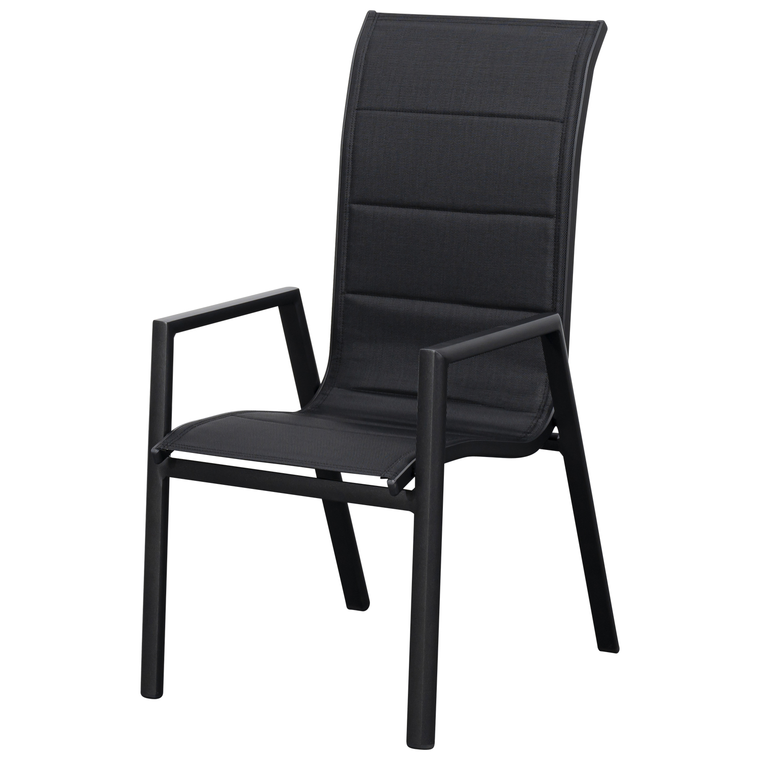 Stapelsessel Hochlehner, Alu anthrazit mit gepolsterter Kunstgewebesitzfläche schwarz, 4-er Set