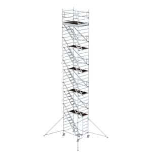 Günzburger Steigtechnik Rollgerüst 1,35 x 1,80 m mit Schrägaufstiegen & Ausleger Plattformhöhe 10,35 m