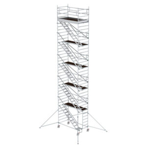 Günzburger Steigtechnik Rollgerüst 1,35 x 2,45 m mit Schrägaufstiegen & Ausleger Plattformhöhe 10,35 m