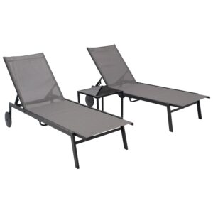 Gartenliegen-Set mit Tisch, Stahl, Textilgewebe