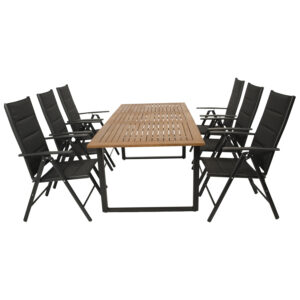 Garnitur 7-teilig, Aluminium, Kunstgewebe, Tischplatte Akazie