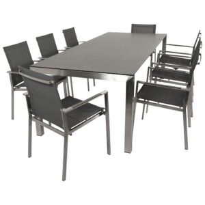 Garnitur 9-teilig, Edelstahl, Kunstgewebe, Tischplatte Glas