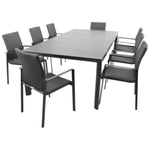 Garnitur 9-teilig, Aluminium, Kunstgewebe, Tischplatte Alu
