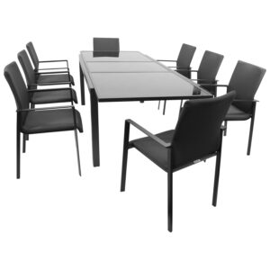 Garnitur 9-teilig, Aluminium, Kunstgewebe, Tischplatte Glas
