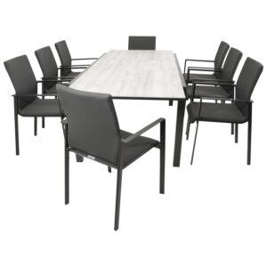 Garnitur 9-teilig, Aluminium, Kunstgewebe, Tischplatte Glas