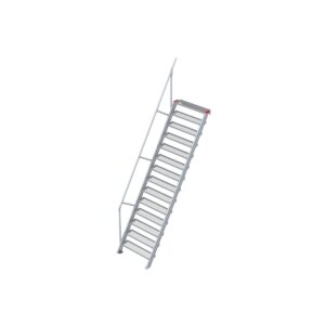 Euroline Treppe 60 Grad, 1000 mm Stufenbreite, 1 Handlauf, Stufenausführung Stahl - Gitterrost 14 Stufen